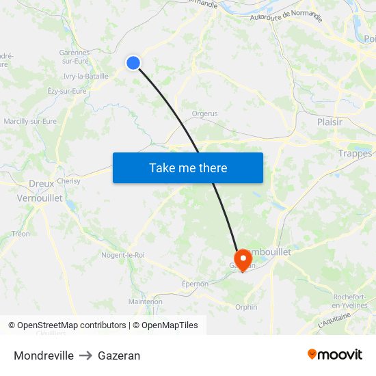 Mondreville to Gazeran map