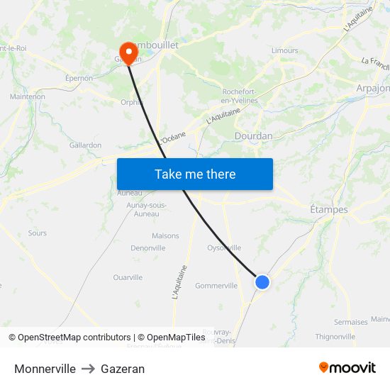 Monnerville to Gazeran map