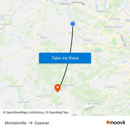 Montainville to Gazeran map