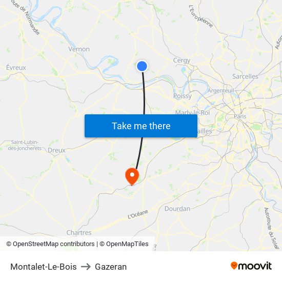 Montalet-Le-Bois to Gazeran map