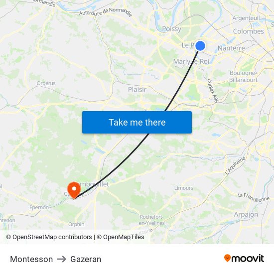 Montesson to Gazeran map