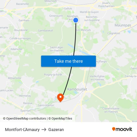 Montfort-L'Amaury to Gazeran map