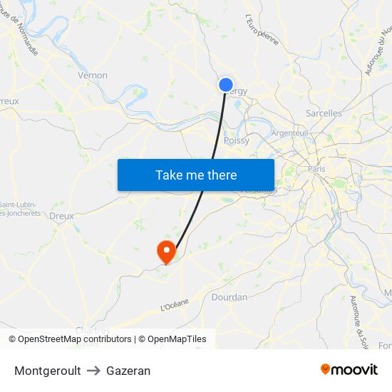 Montgeroult to Gazeran map