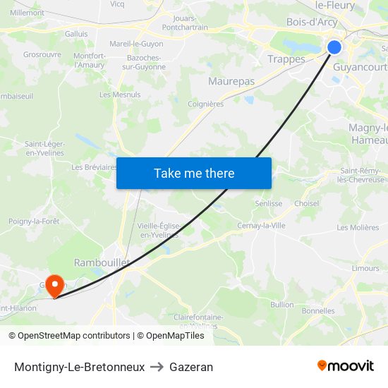 Montigny-Le-Bretonneux to Gazeran map