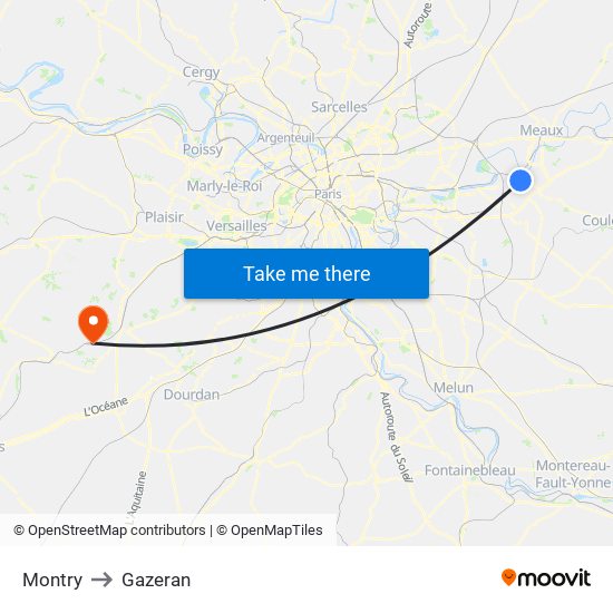 Montry to Gazeran map