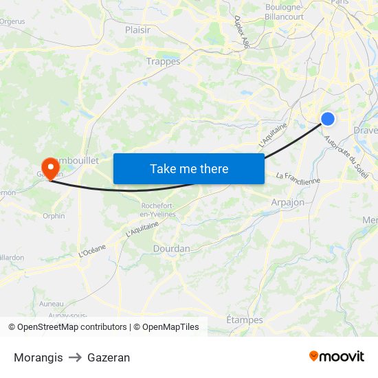 Morangis to Gazeran map