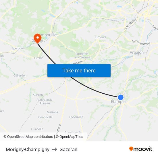 Morigny-Champigny to Gazeran map