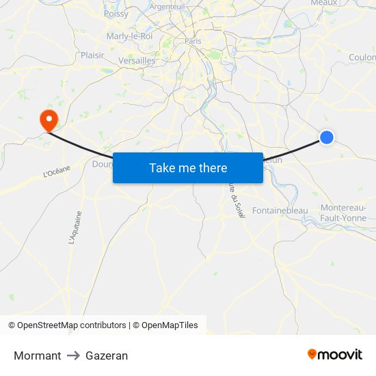 Mormant to Gazeran map