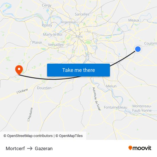 Mortcerf to Gazeran map