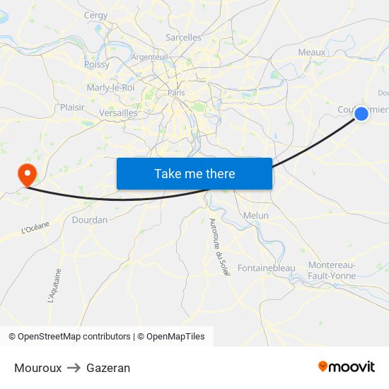 Mouroux to Gazeran map