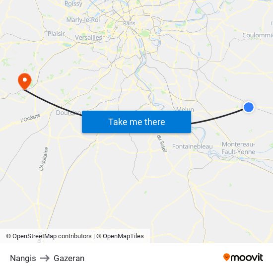 Nangis to Gazeran map