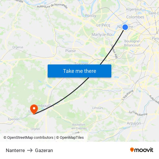 Nanterre to Gazeran map