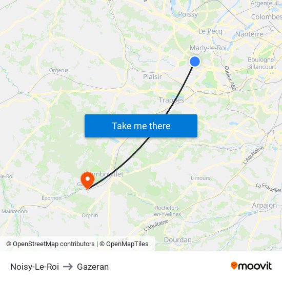 Noisy-Le-Roi to Gazeran map