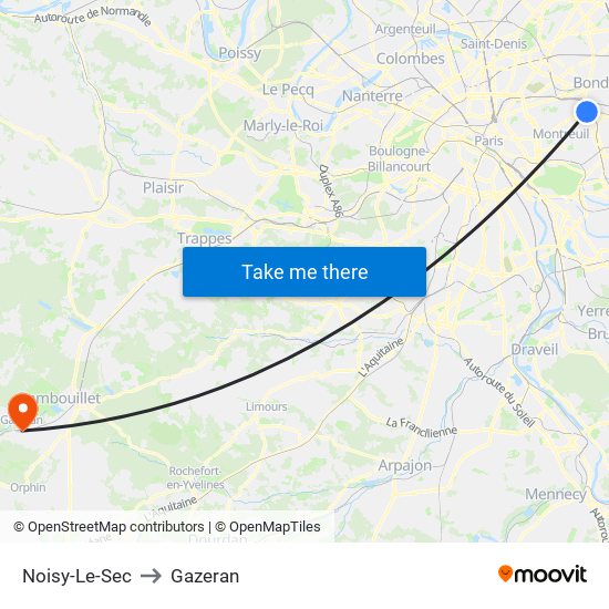 Noisy-Le-Sec to Gazeran map