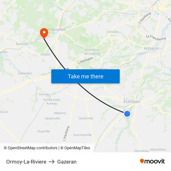 Ormoy-La-Riviere to Gazeran map