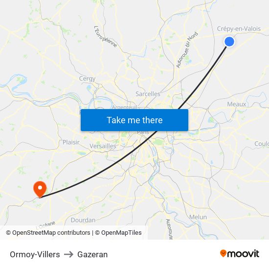 Ormoy-Villers to Gazeran map