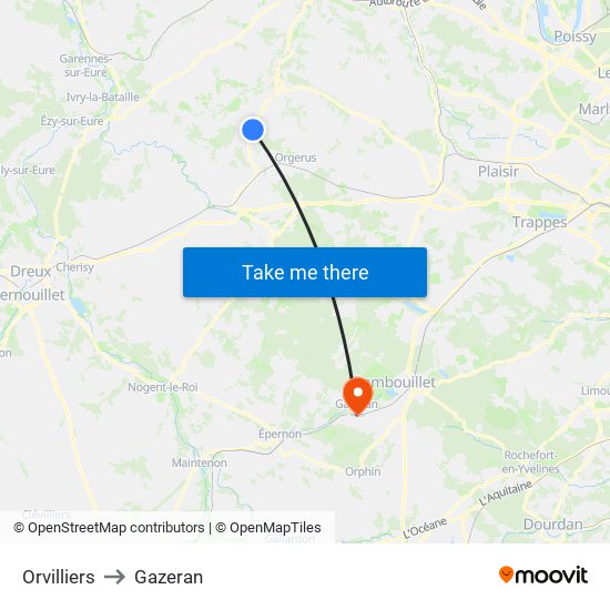 Orvilliers to Gazeran map