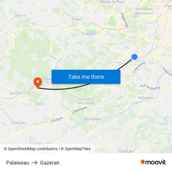 Palaiseau to Gazeran map