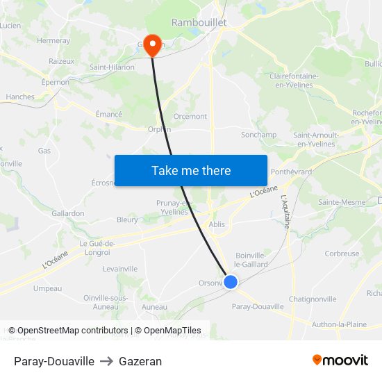 Paray-Douaville to Gazeran map