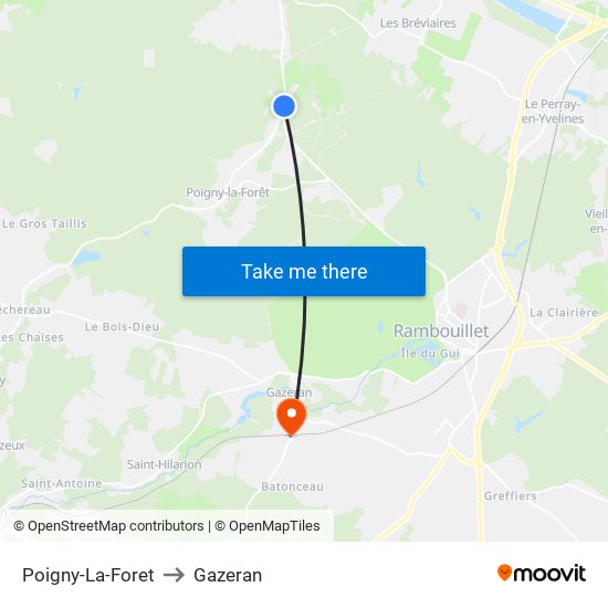 Poigny-La-Foret to Gazeran map