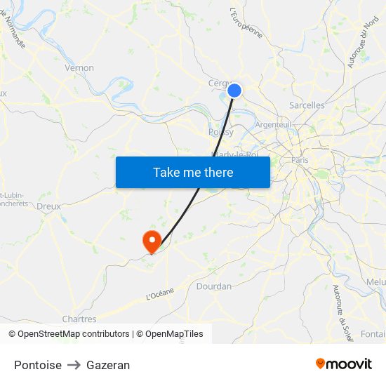 Pontoise to Gazeran map