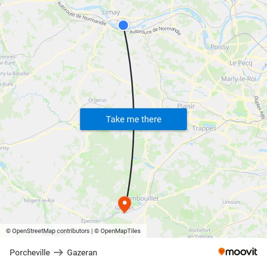 Porcheville to Gazeran map