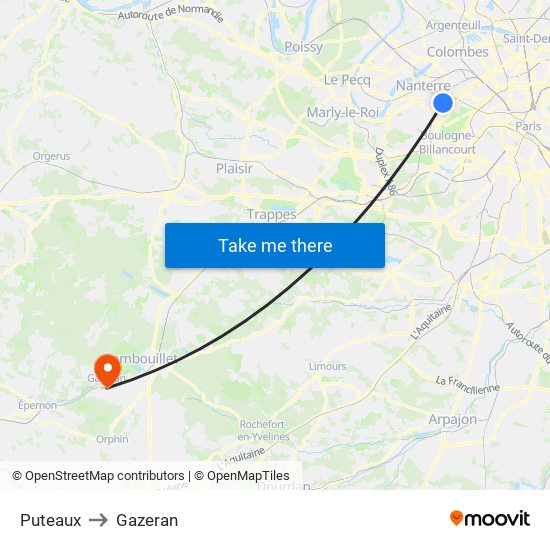 Puteaux to Gazeran map