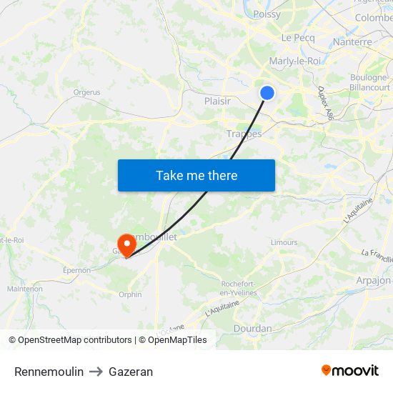 Rennemoulin to Gazeran map