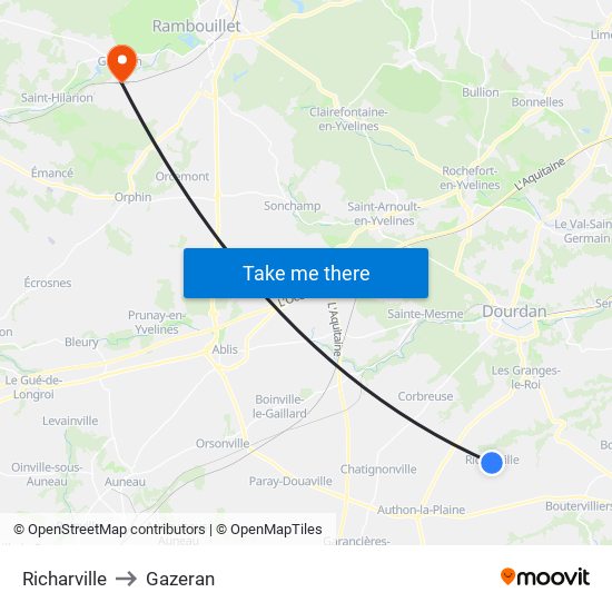 Richarville to Gazeran map