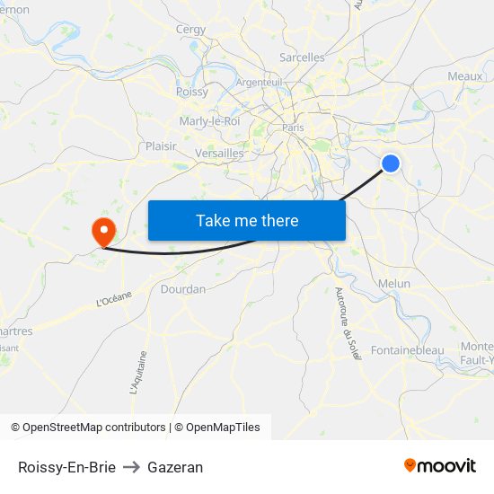 Roissy-En-Brie to Gazeran map