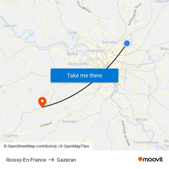 Roissy-En-France to Gazeran map