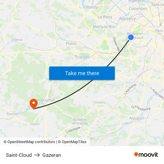 Saint-Cloud to Gazeran map