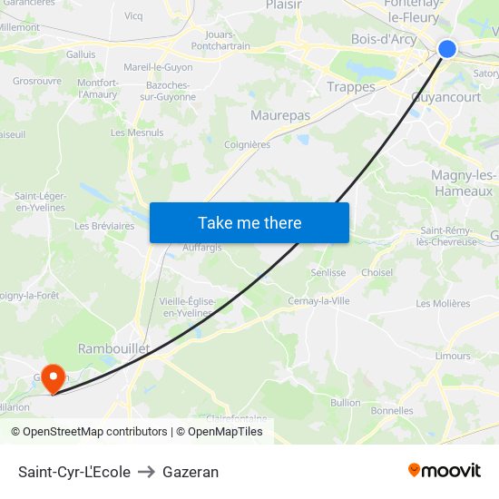 Saint-Cyr-L'Ecole to Gazeran map