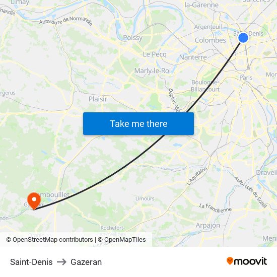 Saint-Denis to Gazeran map