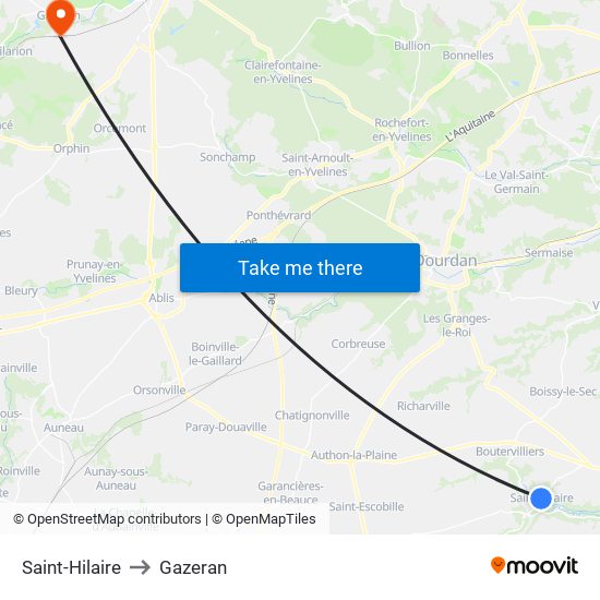 Saint-Hilaire to Gazeran map
