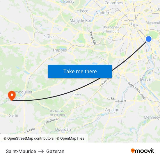 Saint-Maurice to Gazeran map