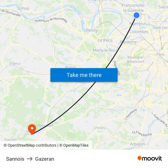Sannois to Gazeran map