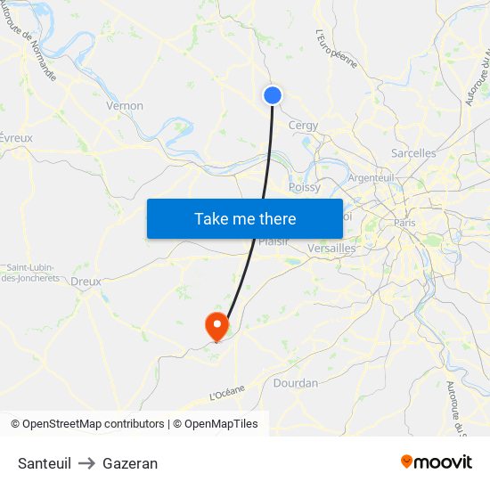 Santeuil to Gazeran map