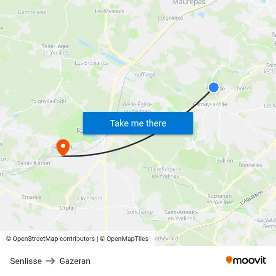 Senlisse to Gazeran map