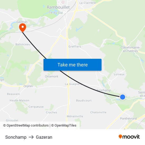 Sonchamp to Gazeran map