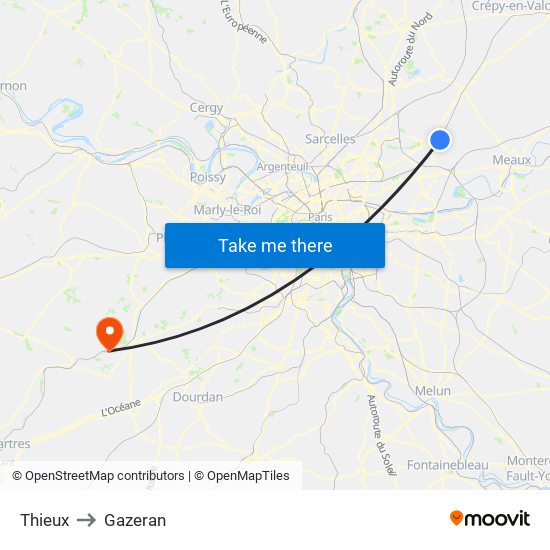 Thieux to Gazeran map