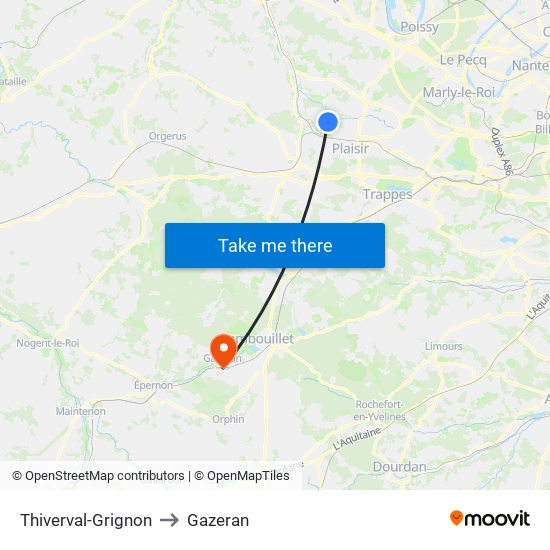 Thiverval-Grignon to Gazeran map