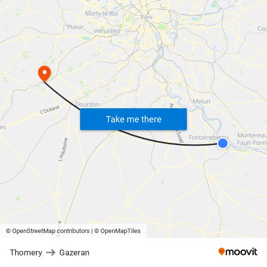 Thomery to Gazeran map