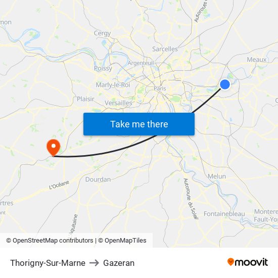 Thorigny-Sur-Marne to Gazeran map