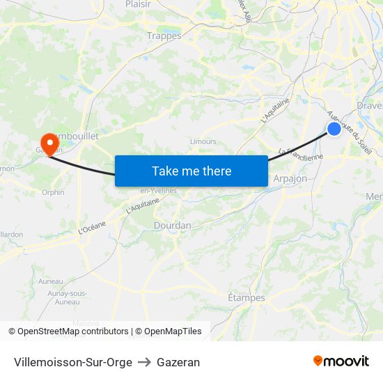 Villemoisson-Sur-Orge to Gazeran map