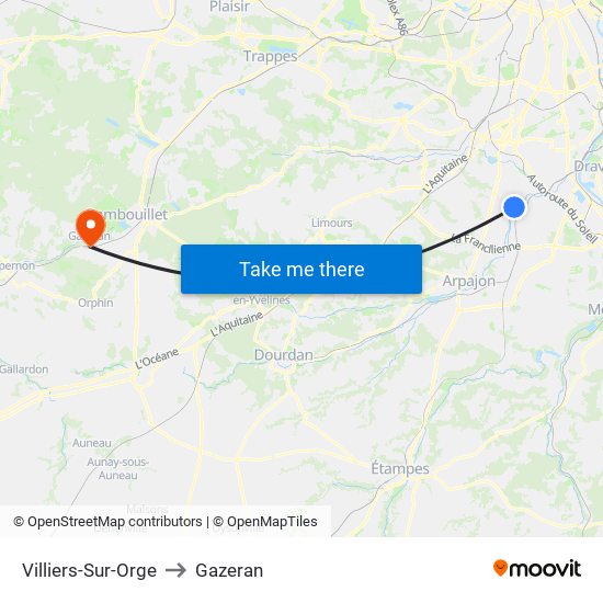 Villiers-Sur-Orge to Gazeran map