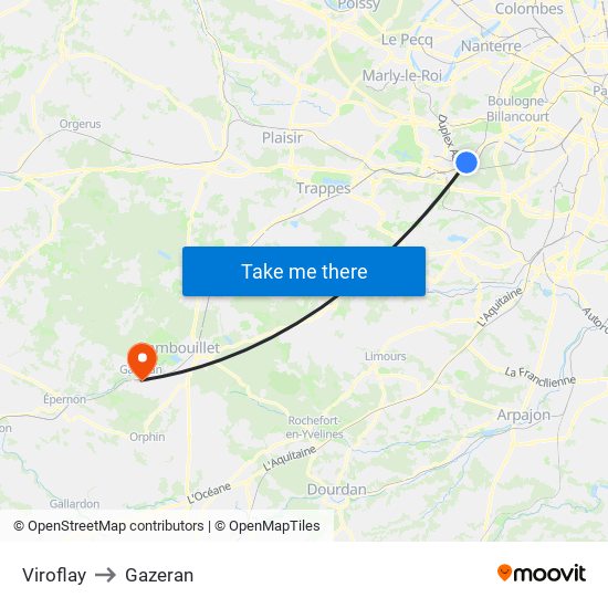 Viroflay to Gazeran map