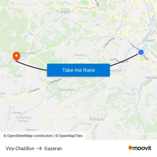 Viry-Chatillon to Gazeran map