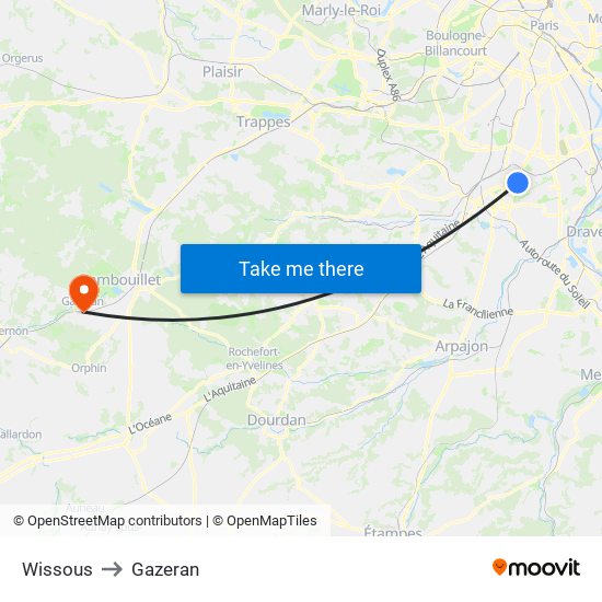 Wissous to Gazeran map