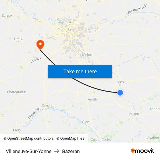 Villeneuve-Sur-Yonne to Gazeran map
